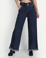 Shop Women's Blue Washed Wide Leg Fit Jeans-Front