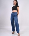 Shop Women's Blue Washed Wide Leg Jeans-Design