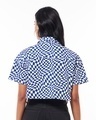 Shop Women's Blue & White All Over Printed Oversized Crop Shirt-Design