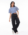 Shop Women's Blue & White All Over Printed Oversized Crop Shirt-Full