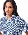 Shop Women's Blue & White All Over Printed Oversized Crop Shirt