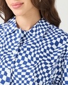 Shop Women's Blue & White All Over Printed Oversized Crop Shirt