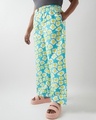 Shop Women's Blue & White All Over Printed Plus Size Wide Leg Pyjamas-Front