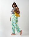 Shop Women's Blue & White All Over Printed Plus Size Wide Leg Pyjamas