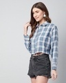 Shop Women's Blue & White Checked Boxy Fit Crop Shirt-Design