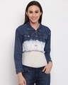 Shop Women's Blue & White Color Block Crop Jacket-Front