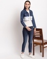 Shop Women's Blue & White Color Block Crop Jacket