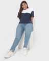 Shop Women's Blue & White Color Block Plus Size Boyfriend T-shirt-Full