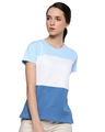 Shop Women's Blue & White Colourblocked T-shirt-Front