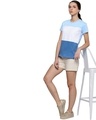 Shop Women's Blue & White Colourblocked T-shirt