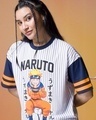 Shop Women's Blue & White Ramen Jersey Graphic Printed Oversized Co-ordinates-Full