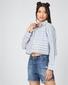 Shop Women's Blue & White Striped Boxy Fit Crop Shirt-Design