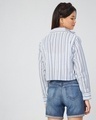 Shop Women's Blue & White Striped Boxy Fit Crop Shirt-Full