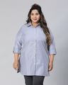 Shop Women's Blue & White Striped Boxy Fit Plus Size Shirt-Front