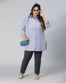 Shop Women's Blue & White Striped Boxy Fit Plus Size Shirt