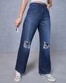 Shop Women's Blue Baggy Distressed Jeans-Front