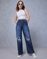 Shop Women's Blue Baggy Distressed Jeans-Full