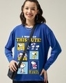 Shop Women's Blue Woke Up Cute Graphic Printed Oversized T-shirt-Front