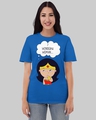 Shop Women's Blue Wondering Woman Graphic Printed Loose Fit T-shirt-Front