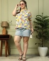 Shop Women's Blue & Yellow All Over Printed Plus Size Top
