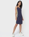 Shop Women's Blue & Yellow Color Block Halter Neck Slim Fit Dress-Front