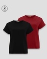 Shop Pack of 2 Women's Black & Red Boyfriend T-shirt-Front