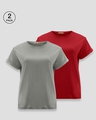 Shop Pack of 2 Women's Meteor Grey & Bold Red Boyfriend T-shirt-Front