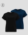 Shop Pack of 2 Women's Black & Blue Boyfriend T-shirt-Front