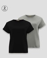 Shop Pack of 2 Women's Black & Grey Boyfriend T-shirt-Front