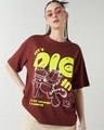 Shop Women's Brick Red Lets Dig In Graphic Printed Oversized T-shirt-Front