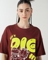 Shop Women's Brick Red Lets Dig In Graphic Printed Oversized T-shirt