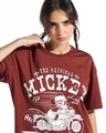 Shop Women's Brick Red Mickey Bike Graphic Printed Oversized T-shirt