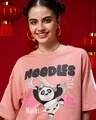 Shop Women's Pink Powered By Noodles Graphic Printed Oversized Short Top