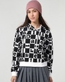 Shop Women's Bright White & Black All Over Printed Oversized Hoodies-Front