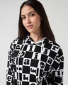 Shop Women's Bright White & Black All Over Printed Oversized Hoodies