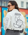 Shop Women's Bright White Applique Oversized Cropped Denim Jacket-Front