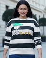 Shop Women's Bright White & Blue Graphic Printed Oversized Plus Size Sweatshirt-Front