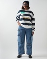 Shop Women's Bright White & Blue Graphic Printed Oversized Plus Size Sweatshirt-Full