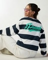 Shop Women's Bright White & Blue Peanuts Graphic Printed Oversized Sweatshirt-Front