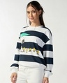 Shop Women's Bright White & Blue Peanuts Graphic Printed Oversized Sweatshirt-Full