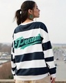 Shop Women's Bright White & Blue Peanuts Graphic Printed Oversized Sweatshirt-Front