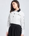 Shop Women's Bright White Applique Oversized Cropped Denim Jacket-Design
