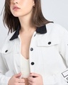 Shop Women's Bright White Applique Oversized Cropped Denim Jacket