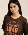 Shop Women's Brown 1948 Typography Oversized T-shirt-Front
