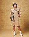 Shop Women's Brown All Over Printed Oversized Plus Size T-Shirt Dress-Front