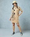 Shop Women's Brown All Over Printed Oversized T-Shirt Dress-Front