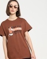 Shop Women's Brown Anti Poser Graphic Printed Boyfriend T-shirt-Front