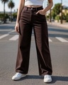 Shop Women's Brown Baggy Wide Leg Jeans-Front