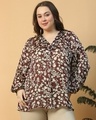 Shop Women's Brown & Beige Floral Printed Plus Size Top-Front