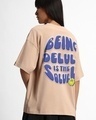 Shop Women's Brown Being Delulu Is the Solulu Graphic Printed Oversized T-shirt-Front